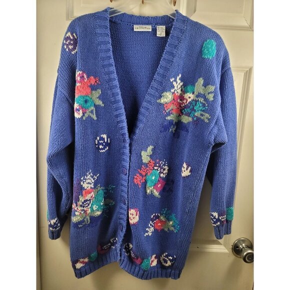 Vintage Point Of View Collection Floral Cardigan Sweater Women's Size M Acrylic - Picture 14 of 14